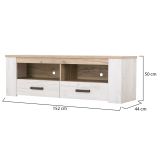 Mobile Porta tv Bianco Larice Marrone Rovere 2 Cassetti 3 Ripiani 151.5x43.5x49.5h cm, 2 Vani - Scorze