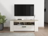 Mobile Porta tv Bianco Larice Marrone Rovere 3 Ripiani 4 Vani 122.5x43.5x49.5h cm, Un'anta - Castalda