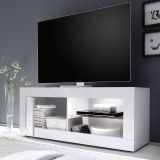 Mobile Porta tv Bianco Lucido 2 Ripiani Apertura Maniglia 140x43x56h cm, 4 Vani Made in Italy - Gambara