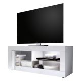 Mobile Porta tv Bianco Lucido 2 Ripiani Apertura Maniglia 140x43x56h cm, 4 Vani Made in Italy - Gambara