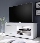 Mobile Porta tv Bianco Lucido 2 Ripiani Apertura Maniglia 140x43x56h cm, 4 Vani Made in Italy - Gambara