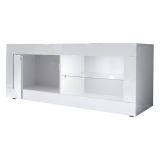 Mobile Porta tv Bianco Lucido 2 Ripiani Apertura Maniglia 140x43x56h cm, 4 Vani Made in Italy - Gambara
