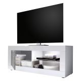 Mobile Porta tv Bianco Lucido 2 Ripiani Apertura Maniglia 140x43x56h cm, 4 Vani Made in Italy - Gambara