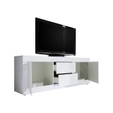 Mobile Porta tv Bianco Lucido 2 Vani Apertura Maniglia 210x43x65h cm, 86 Pollici Made in Italy - Sinello