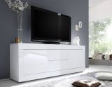 Mobile Porta tv Bianco Lucido 2 Vani Apertura Maniglia 210x43x65h cm, 86 Pollici Made in Italy - Sinello