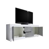 Mobile Porta tv Bianco Lucido 2 Vani Apertura Maniglia 210x43x65h cm, 86 Pollici Made in Italy - Sinello