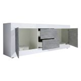 Mobile Porta tv Bianco Lucido Grigio Cemento 2 Vani Apertura Maniglia 210x43x65h cm, 86 Pollici Made in Italy - Sinello
