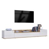 Mobile Porta tv Bianco Lucido Marrone Rovere 3 Ripiani 3 Ante 200x35x30h cm, 4 Vani Made in Italy - Oxanna