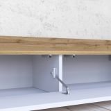 Mobile Porta tv Bianco Lucido Marrone Rovere 3 Ripiani 3 Ante 200x35x30h cm, 4 Vani Made in Italy - Oxanna