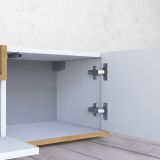 Mobile Porta tv Bianco Lucido Marrone Rovere 3 Ripiani 3 Ante 200x35x30h cm, 4 Vani Made in Italy - Oxanna