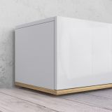 Mobile Porta tv Bianco Lucido Marrone Rovere 3 Ripiani 3 Ante 200x35x30h cm, 4 Vani Made in Italy - Oxanna