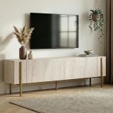 Mobile Porta tv Bianco Marmo oro 2 Ante 4 Vani 180x30x45h cm, Apertura a Ribalta - Noga