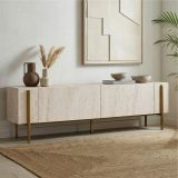 Mobile Porta tv Bianco Marmo oro 2 Ante 4 Vani 180x30x45h cm, Apertura a Ribalta - Noga