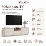Mobile Porta tv Bianco Marmo un Ripiano 3 Ante 160x30x42h cm, 4 Vani - Morrigan
