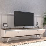 Mobile Porta tv Bianco Marrone Noce 2 Ante 2 Vani 160x25x35h cm, Apertura a Ribalta - Olmedo