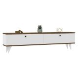 Mobile Porta tv Bianco Marrone Noce 2 Ante 2 Vani 160x25x35h cm, Apertura a Ribalta - Olmedo