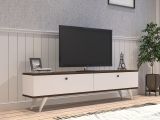 Mobile Porta tv Bianco Marrone Noce 2 Ante 2 Vani 160x25x35h cm, Apertura a Ribalta - Olmedo