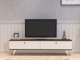 Mobile Porta tv Bianco Marrone Noce 2 Ante 2 Vani 160x25x35h cm, Apertura a Ribalta - Olmedo