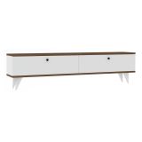 Mobile Porta tv Bianco Marrone Noce 2 Ante 2 Vani 160x25x35h cm, Apertura a Ribalta - Olmedo