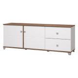 Mobile Porta tv Bianco Marrone Noce 2 Cassetti un Ripiano 162x40x59.5h cm, 2 Ante - Isera