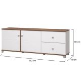 Mobile Porta tv Bianco Marrone Noce 2 Cassetti un Ripiano 162x40x59.5h cm, 2 Ante - Isera