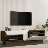 Mobile Porta tv Bianco Marrone Noce 2 Ripiani 5 Vani 160x40x45h cm, 2 Ante - Spilinga