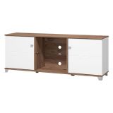 Mobile Porta tv Bianco Marrone Noce 4 Ripiani 2 Ante 157x40x59.5h cm, Ripiano in Vetro - Cedegolo