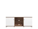 Mobile Porta tv Bianco Marrone Noce 4 Ripiani 2 Ante 157x40x59.5h cm, Ripiano in Vetro - Cedegolo