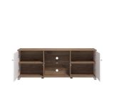 Mobile Porta tv Bianco Marrone Noce 4 Ripiani 2 Ante 157x40x59.5h cm, Ripiano in Vetro - Cedegolo