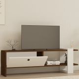 Mobile Porta tv Bianco Marrone Noce Un'anta 2 Vani 120x25x37h cm, Apertura a Ribalta - Taurasi