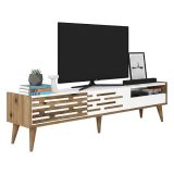 Mobile Porta tv Bianco Marrone Noce un Ripiano 3 Ante 180x45x35h cm, 2 Vani - Upana
