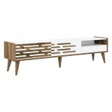 Mobile Porta tv Bianco Marrone Noce un Ripiano 3 Ante 180x45x35h cm, 2 Vani - Upana