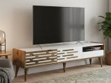 Mobile Porta tv Bianco Marrone Noce un Ripiano 3 Ante 180x45x35h cm, 2 Vani - Upana