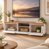 Mobile Porta tv Bianco Marrone Noce un Ripiano 4 Vani 160x30x42h cm, 3 Ante - Morrigan