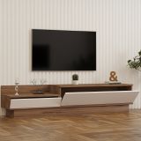 Mobile Porta tv Bianco Marrone Rovere 2 Ante 2 Vani 160x35x35h cm, Apertura a Ribalta - Persico