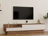 Mobile Porta tv Bianco Marrone Rovere 2 Ante 2 Vani 160x35x35h cm, Apertura a Ribalta - Persico