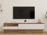 Mobile Porta tv Bianco Marrone Rovere 2 Ante 2 Vani 160x35x35h cm, Apertura a Ribalta - Persico