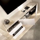 Mobile Porta tv Bianco Marrone Rovere 2 Cassetti un Ripiano 39x129x50h cm, 2 Ante - Waynes