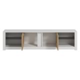 Mobile Porta tv Bianco Marrone Rovere 2 Ripiani 6 Vani 180x35x45h cm, 2 Ante - Vogogna