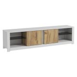 Mobile Porta tv Bianco Marrone Rovere 2 Ripiani 6 Vani 180x35x45h cm, 2 Ante - Vogogna