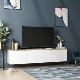 Mobile Porta tv Bianco Marrone Rovere 3 Ante 3 Vani 160x32x35h cm, Apertura a Ribalta - Pianiga