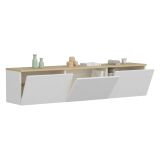 Mobile Porta tv Bianco Marrone Rovere 3 Ante 3 Vani 160x32x35h cm, Apertura a Ribalta - Pianiga