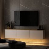 Mobile Porta tv Bianco Marrone Rovere 3 Ante Luci led Incluse 160x32x35h cm, 3 Vani - Marazzi