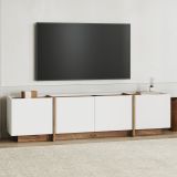 Mobile Porta tv Bianco Marrone Rovere 4 Ante 4 Vani 180x35x46h cm, Apertura a Ribalta - Nokadaka