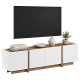 Mobile Porta tv Bianco Marrone Rovere 4 Ante 4 Vani 180x35x46h cm, Apertura a Ribalta - Nokadaka