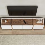 Mobile Porta tv Bianco Marrone Rovere 4 Ante 4 Vani 180x35x46h cm, Apertura a Ribalta - Nokadaka