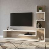 Mobile Porta tv Bianco Marrone Rovere 5 Ripiani Cassetti 29.5x22x120.8h cm, 4 Vani - Armeno