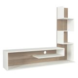 Mobile Porta tv Bianco Marrone Rovere 5 Ripiani Cassetti 29.5x22x120.8h cm, 4 Vani - Armeno