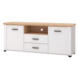 Mobile Porta tv Bianco Marrone Rovere Nodi 2 Cassetti 4 Ripiani 161x41x66.5h cm, 2 Ante - Rotondi