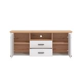 Mobile Porta tv Bianco Marrone Rovere Nodi 2 Cassetti 4 Ripiani 161x41x66.5h cm, 2 Ante - Rotondi